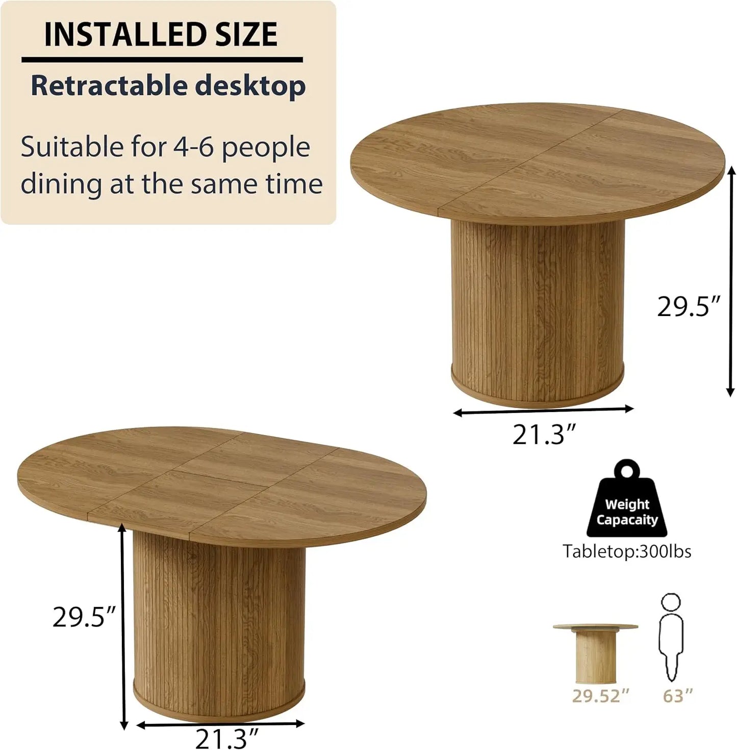 XMSJ Extendable Round Dining Table For 4 Modern Farmhouse