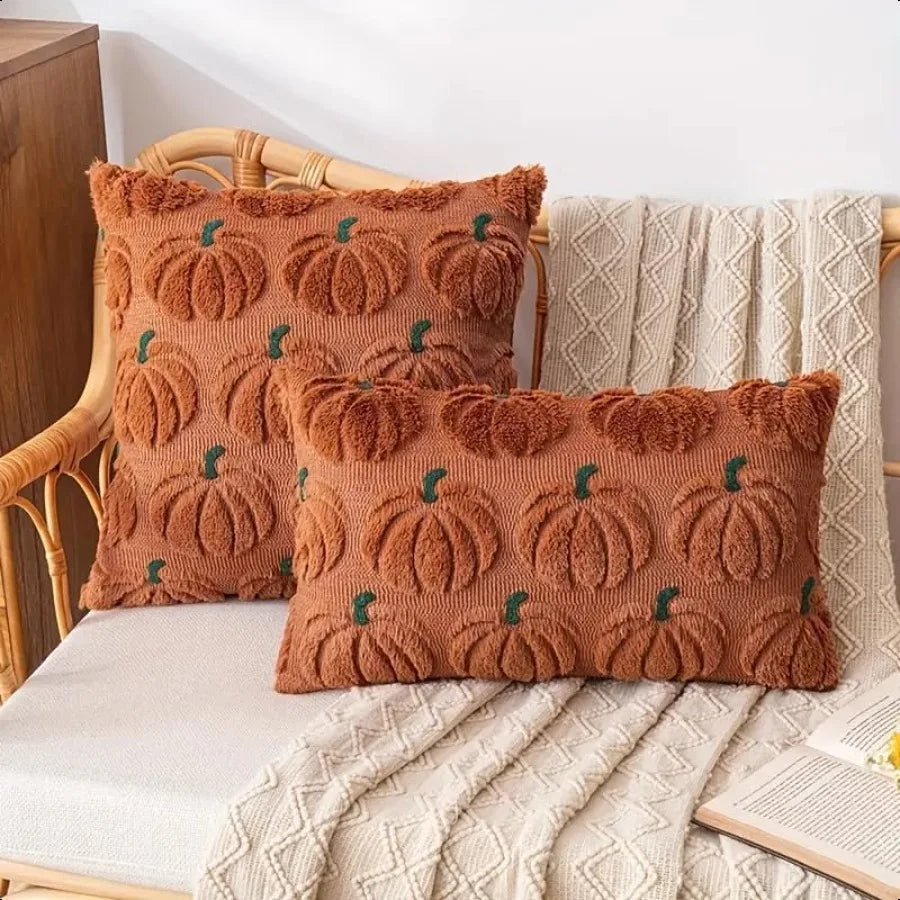 Fall Pumpkin Pillow Covers Set Of 2 Faux Fur Cushions