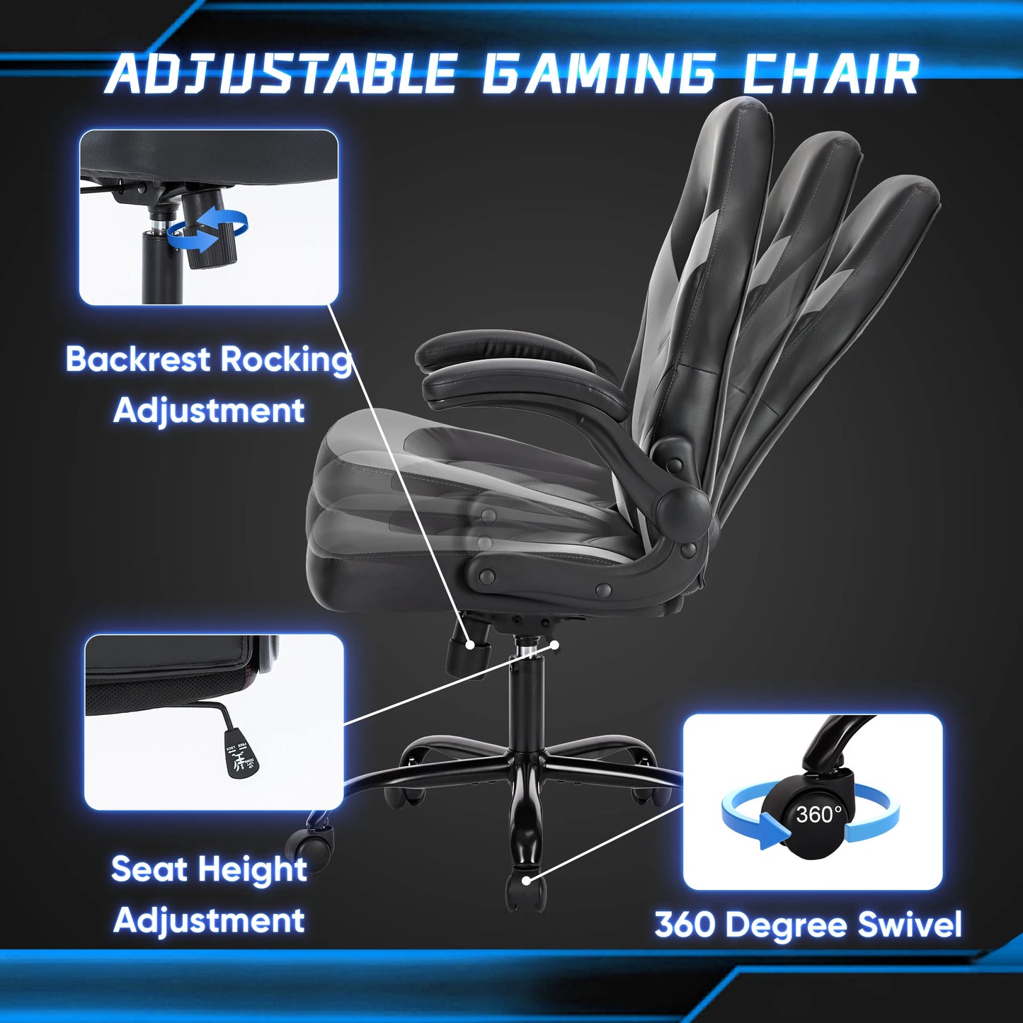 JHK Ergonomic Office Gaming Chair With Premium PolyurethaneLeather Upholstery Quality