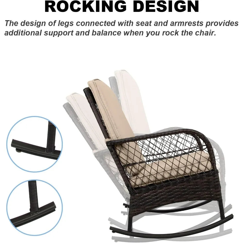 Leveleve Outdoor Rocking Bistro Set 3-Piece With Glass Table