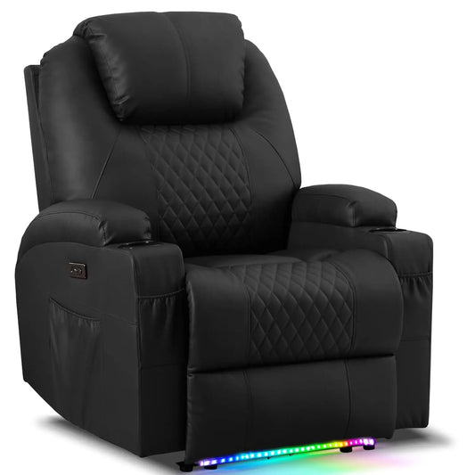 Power Recliner Chair With Massage And Heat Faux Leather Seating