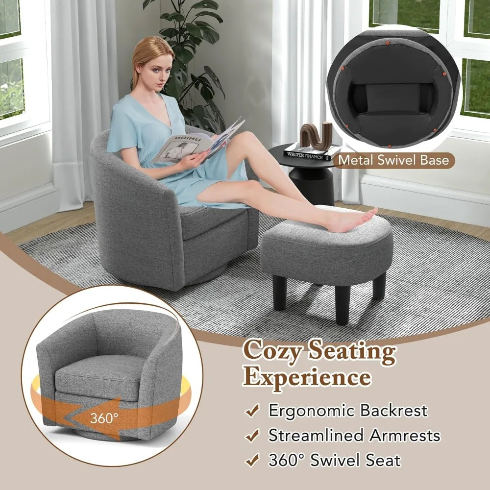 RBXC Swivel Barrel Chair With Ottoman And Footrest