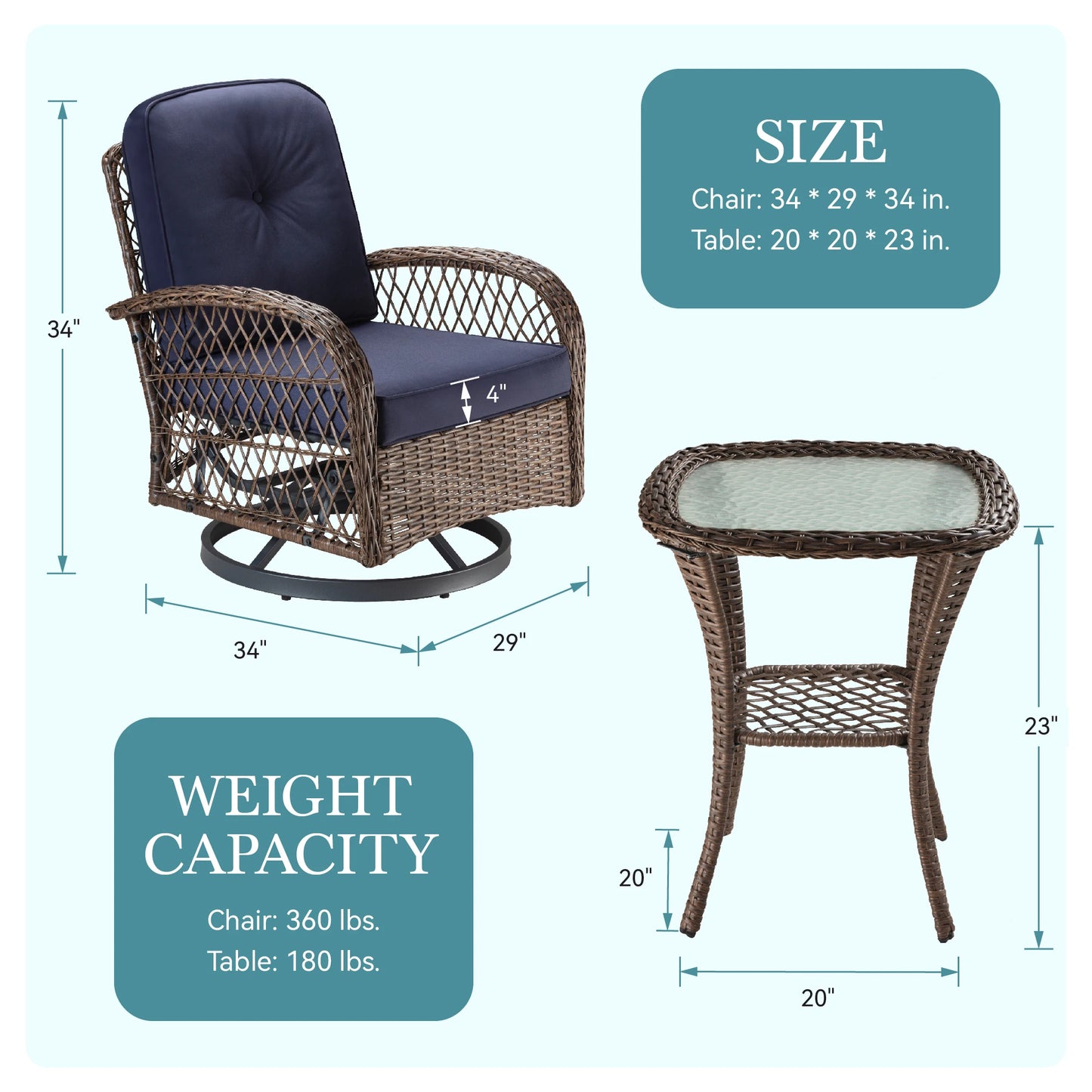 HOOMIC 3PiecePatioSetWithOutdoorRotatingRockingChairs Comfortable Cushions