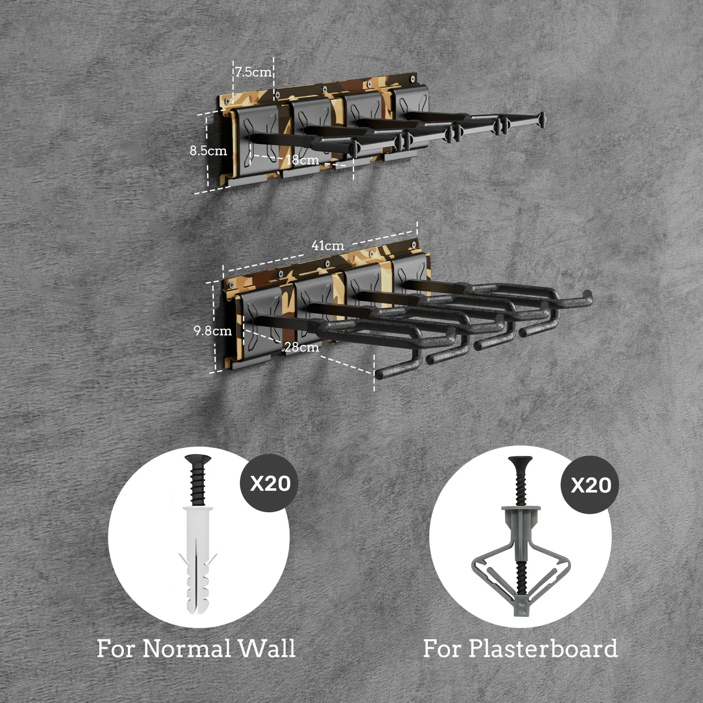 Heavy Duty Steel Gun Rack With Adjustable Slots Wall Mount