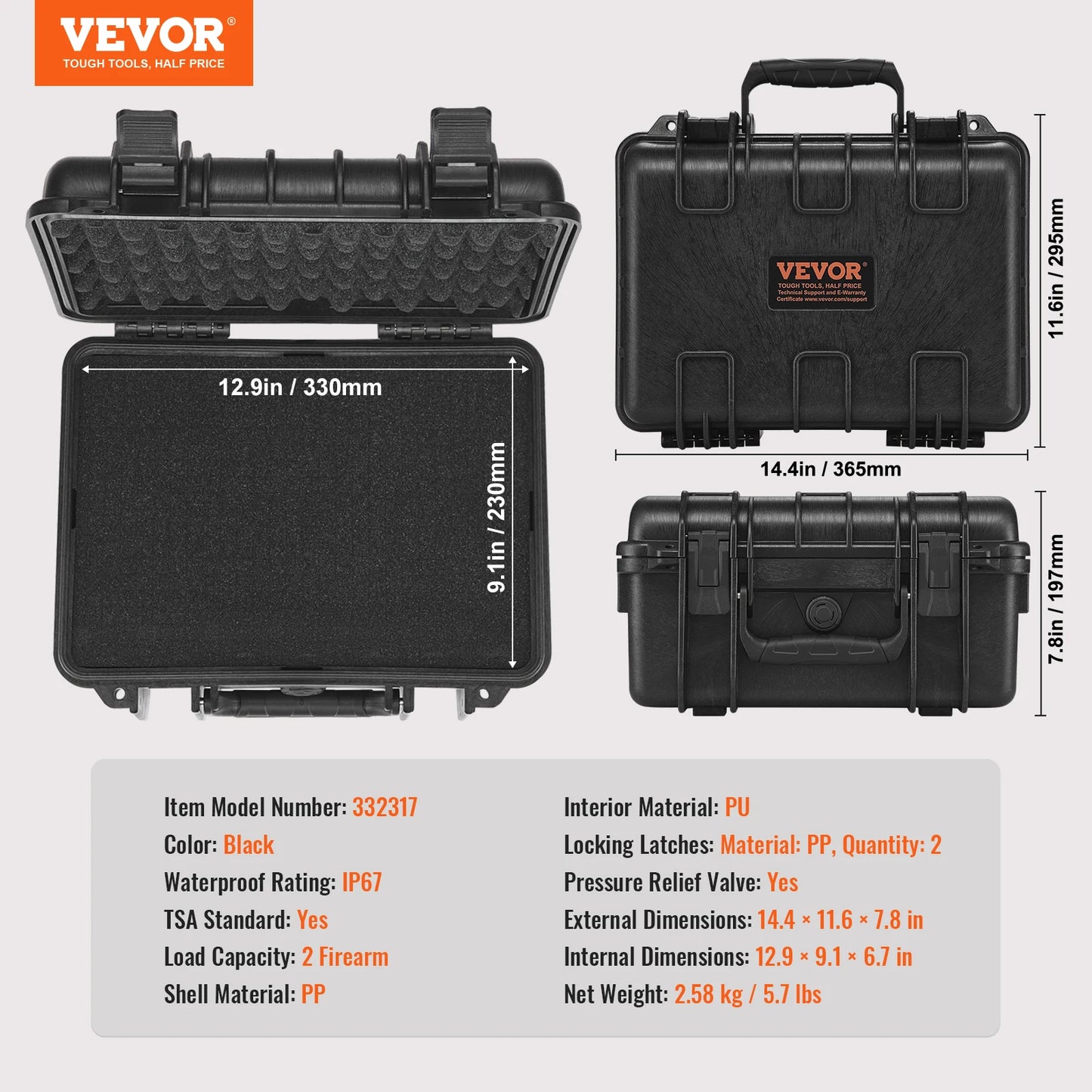 SucceBuy Waterproof Hard Pistol Case With Foam Lining Lockable