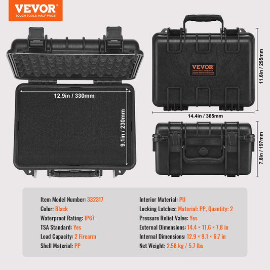 SucceBuy Waterproof Hard Pistol Case With Foam Lining Lockable
