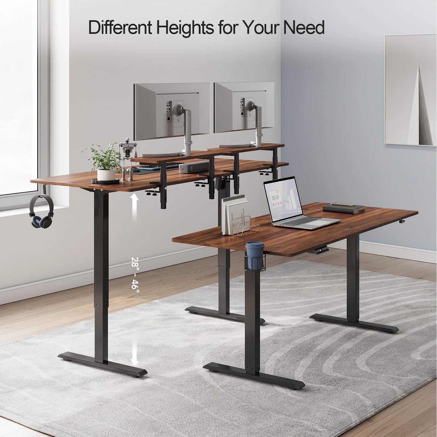 ONBRILL Electric Standing Desk With Two Monitor Shelves Memory Controller