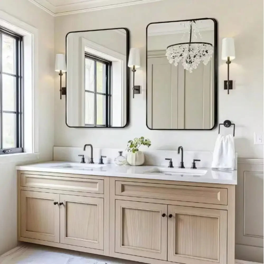 Rectangular Aluminum Frame Wall Mirror With Slim Metal Frame Entryway