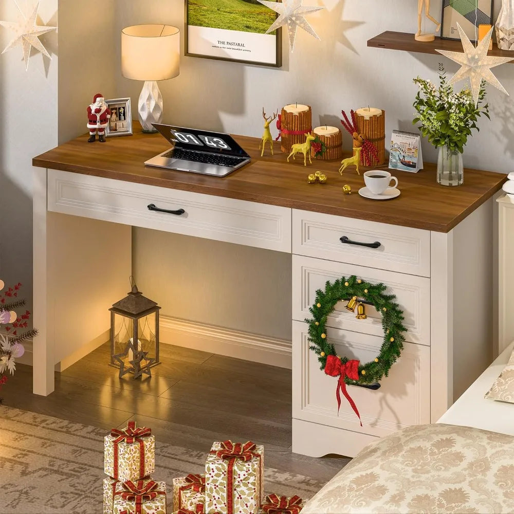 Farmhouse Executive Desk With Storage And File Drawers