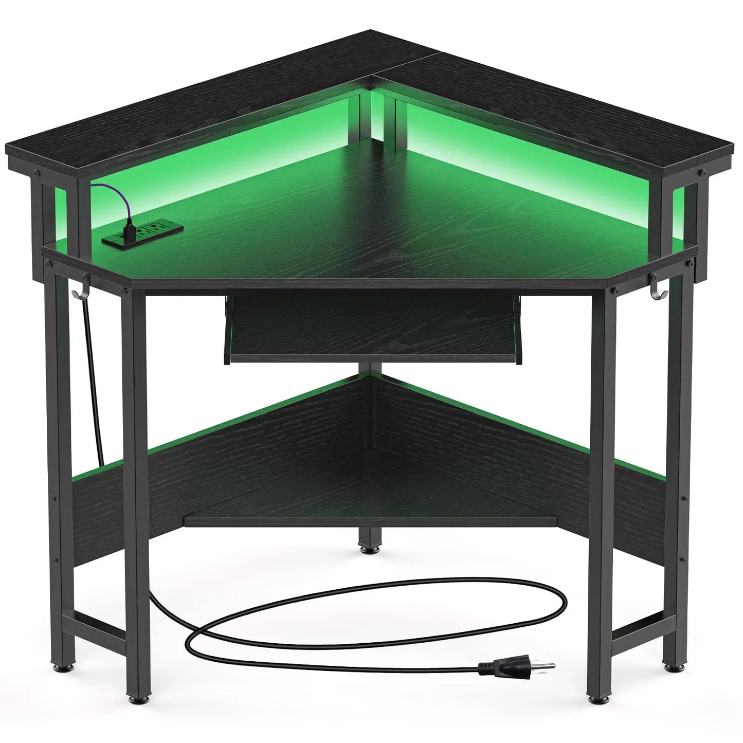 JHK L Shaped Corner Desk LED Lights And Storage Shelves