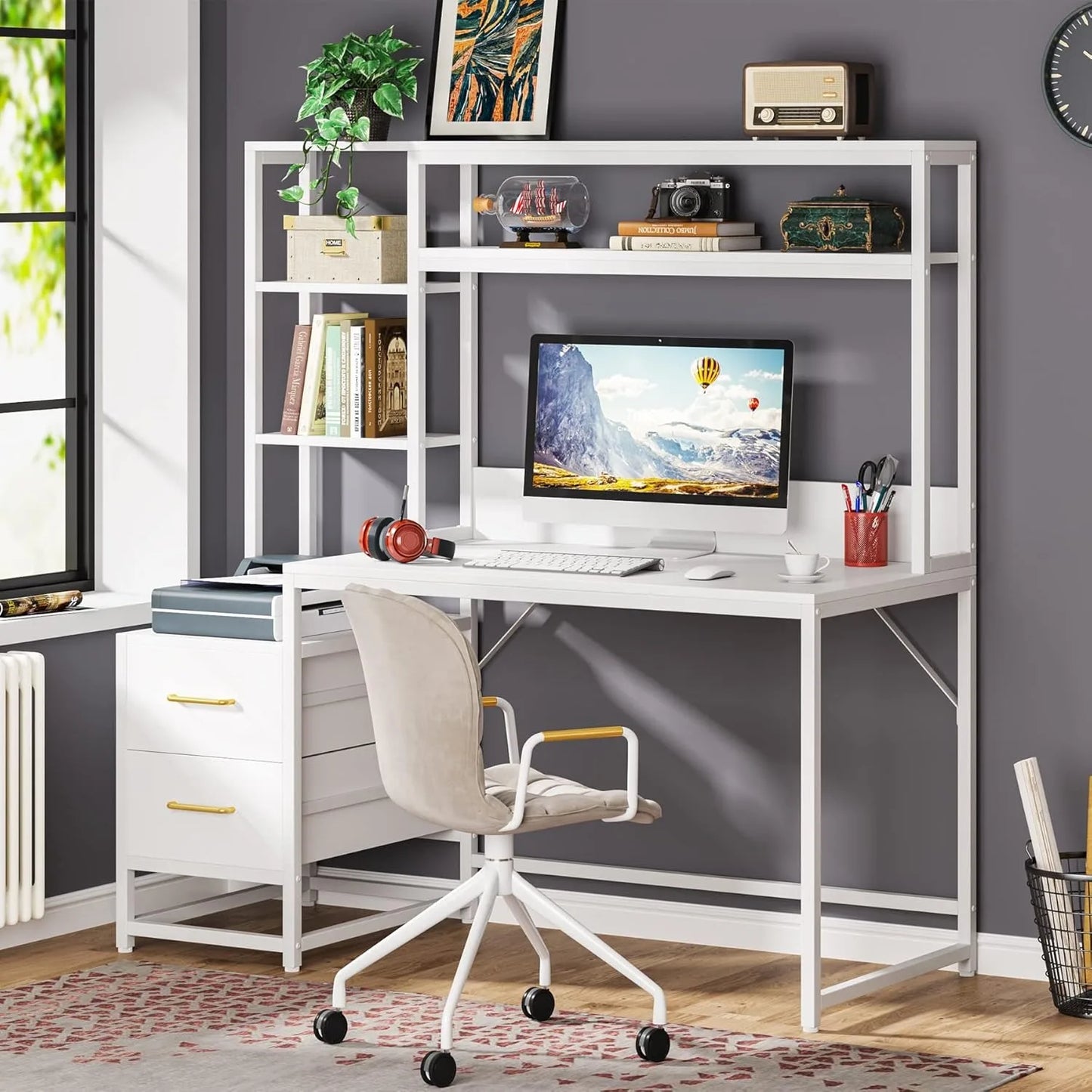 Little Tree Computer Desk With Drawers And Storage Shelves Office