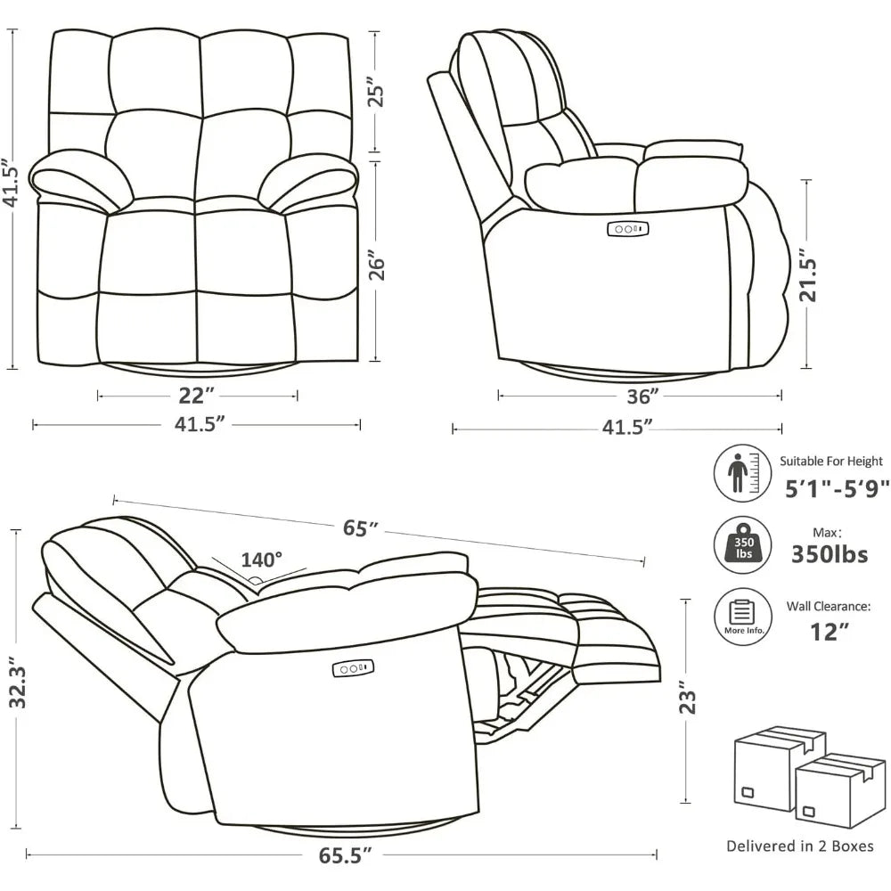 HUANZHUANG Oversized Rocker Recliner With Power Swivel