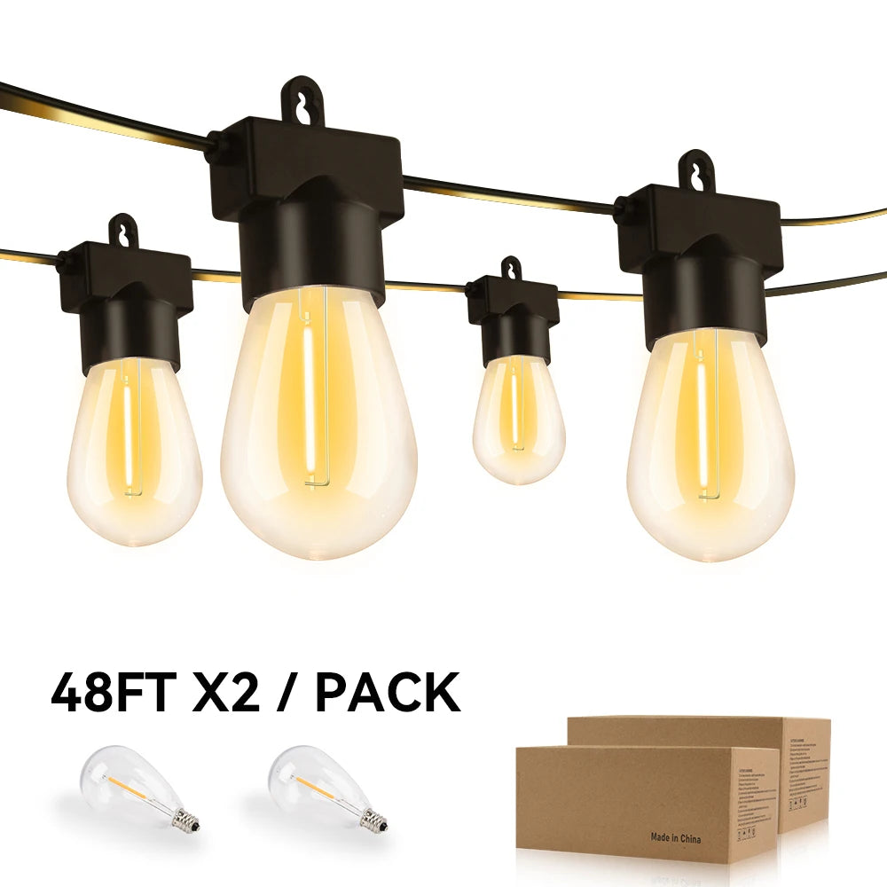 Burhui LED Outdoor Garden Light String 2 Pack Festoon Lights for Weddings