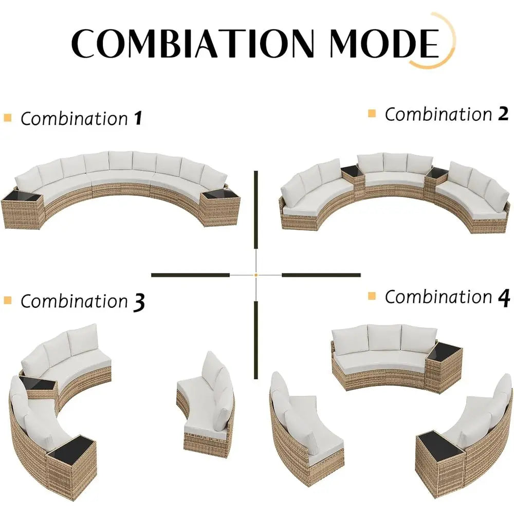 Outdoor Wicker Sectional Sofa Set With Storage Wedge Table
