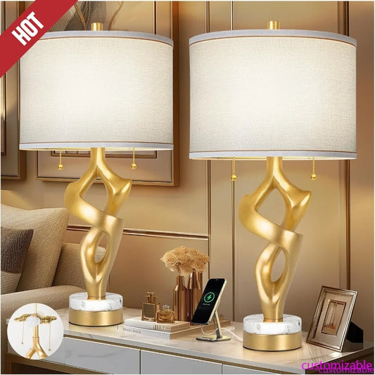 Sculptural Lamp Set Of 2 With Marble Base USB Ports